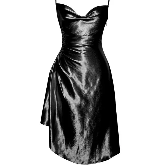 Callie Lives Blinding Love: Sleeveless Cami Cowl Neck Golden Yellow Slip Dress L - Picture 8 of 12